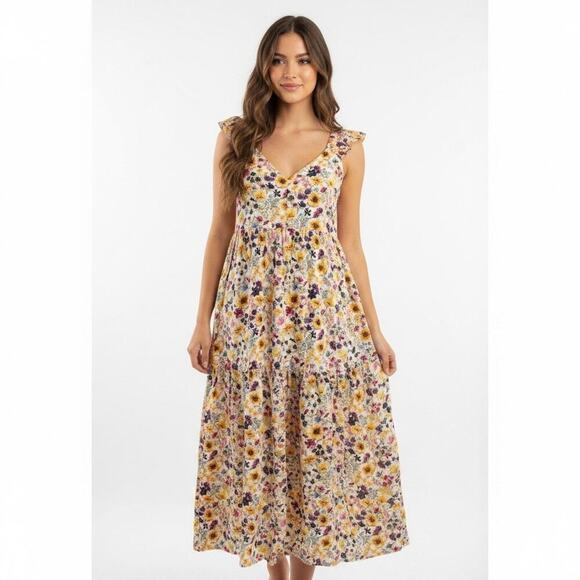 Old Navy Dresses & Skirts - Old Navy Floral Tiered Maxi Dress Cottage Coquette Pockets Large Vacation Summer